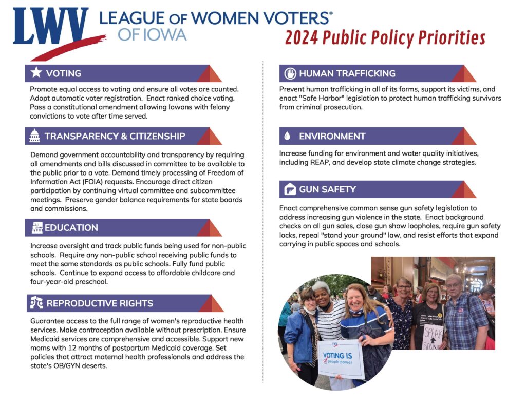 2024 League of Women Votes of Iowa Legislative Priorities