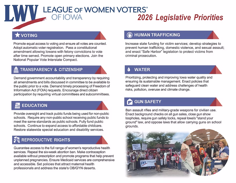 2026 Legislative Priorities for the League of Women Voters of Iowa