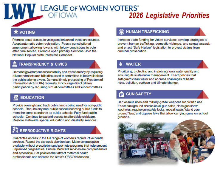 The League of Women Voters of Iowa 2026 Legislative Priorities